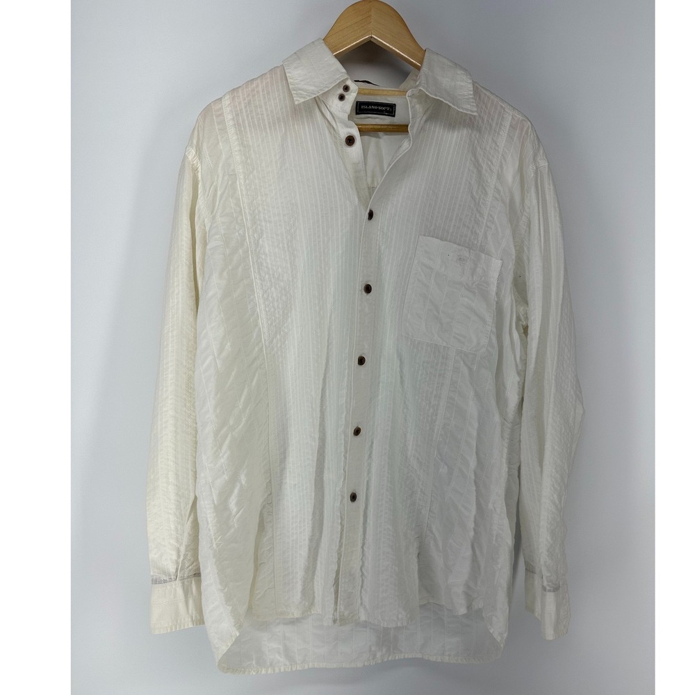 Island Soft Button Down Shirt Men Large White Textured Stripe Long Sleeve Casual